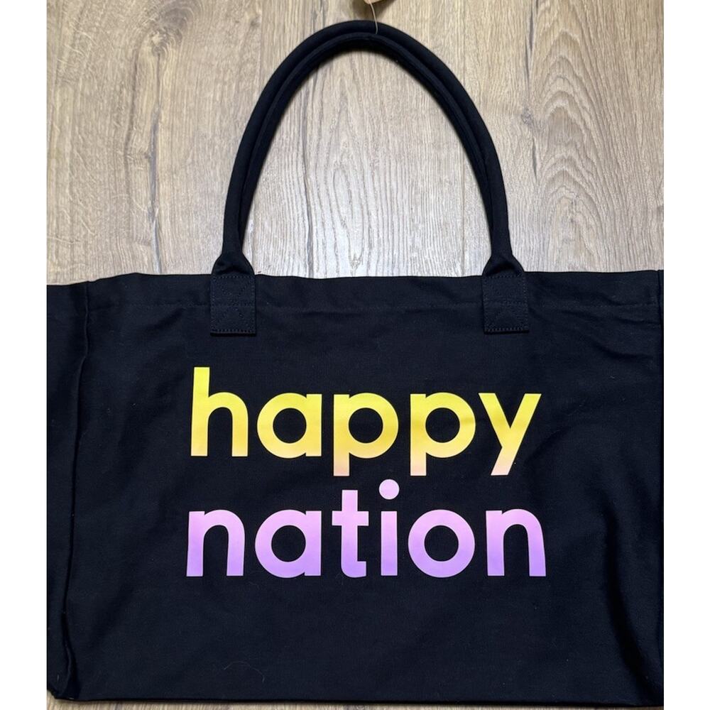 Victoria’s Secret Tote Bag Happy Nation Canvas Large Colorful Zip Travel NEW - Picture 2 of 5